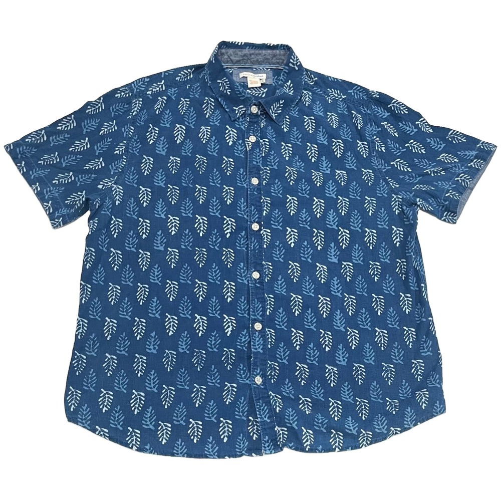 Carbon2Cobalt Polo Shirt Blue Floral Collared Button Short Sleeve Golf Cotton L